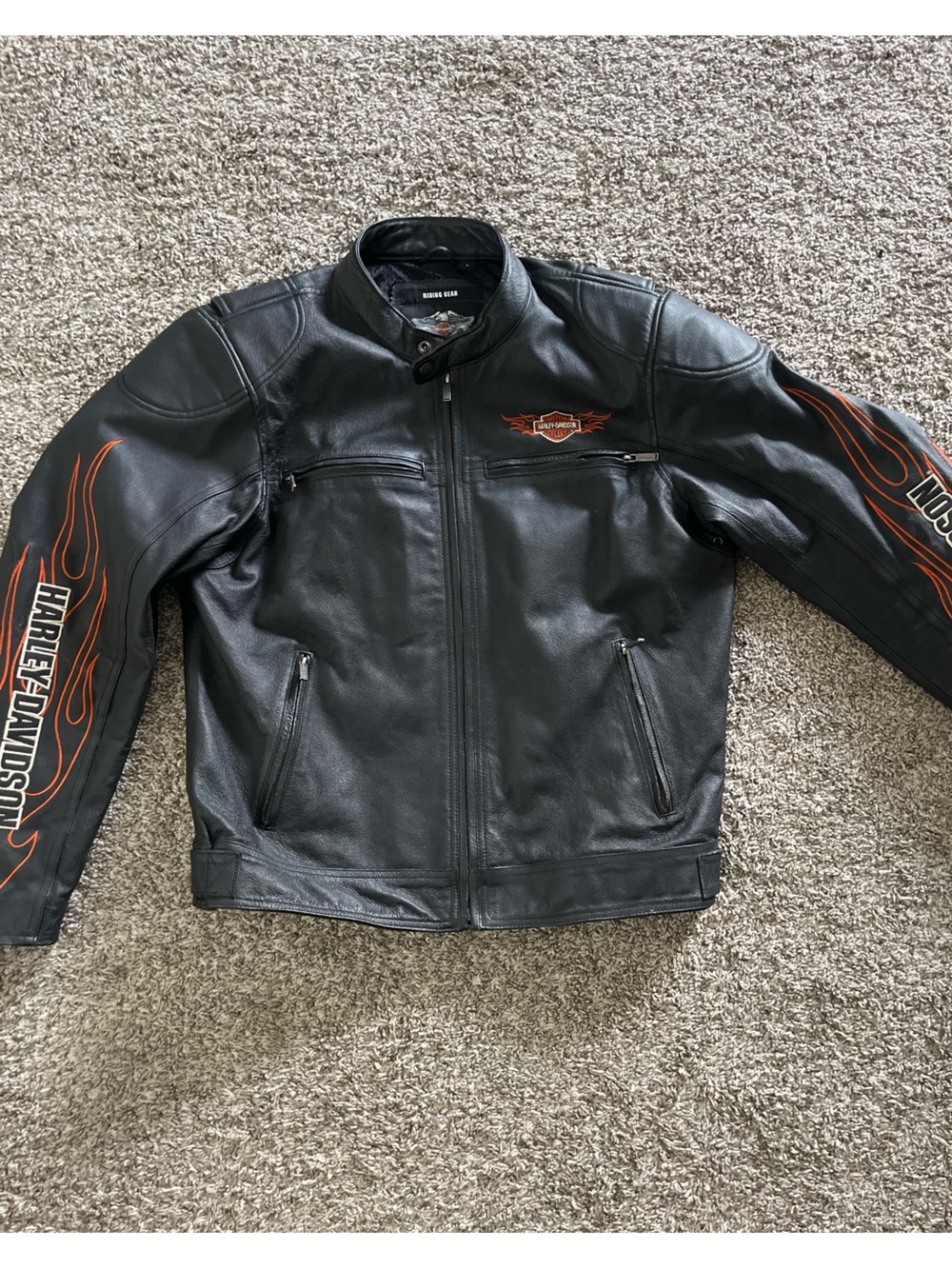 Harley-Davidson Men's Leather Motorcycle Jacket Black & Orange